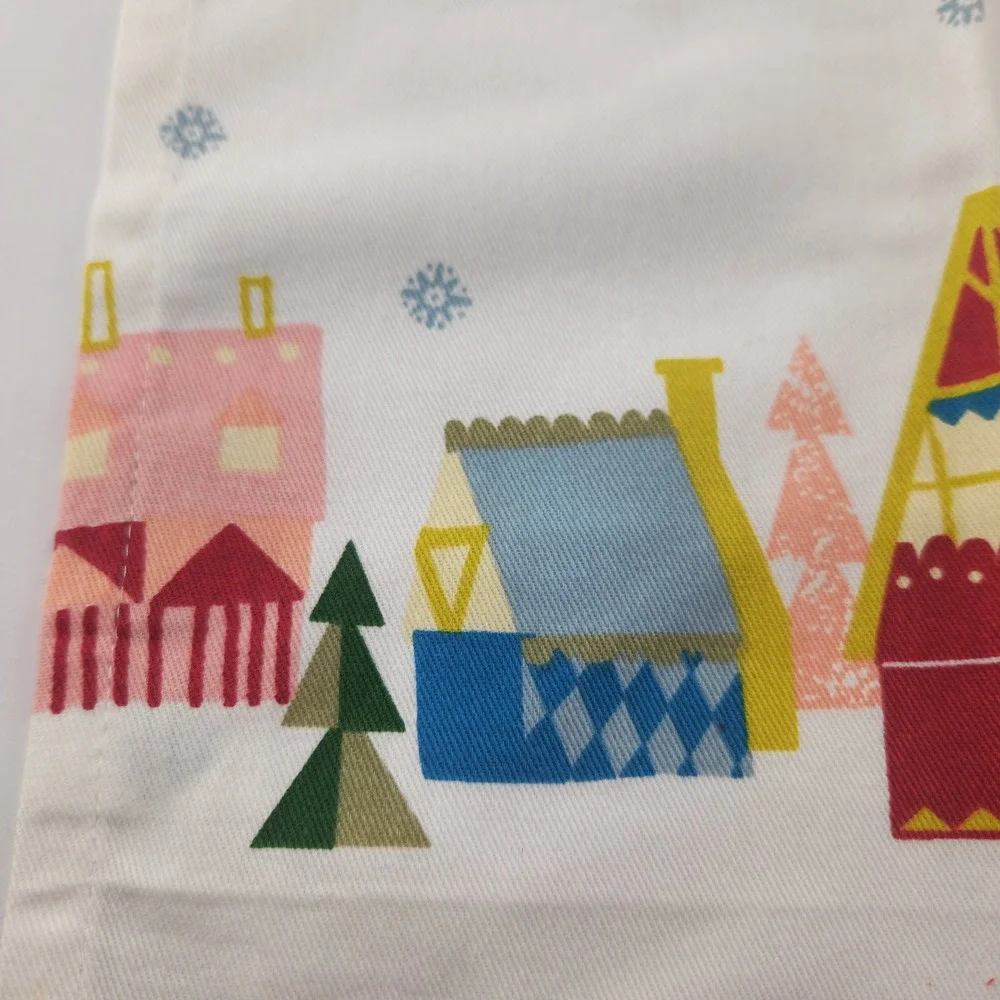 Pier 1 Imports Christmas Tea Towel MCM Village Red Fringe Cotton